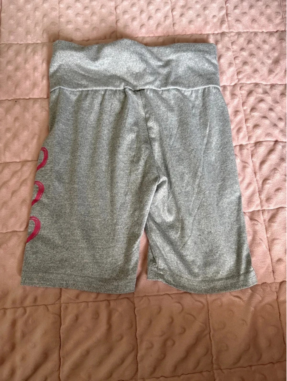 Girls Heather Grey High-Waisted Biker Shorts with Pink Graphic Hearts